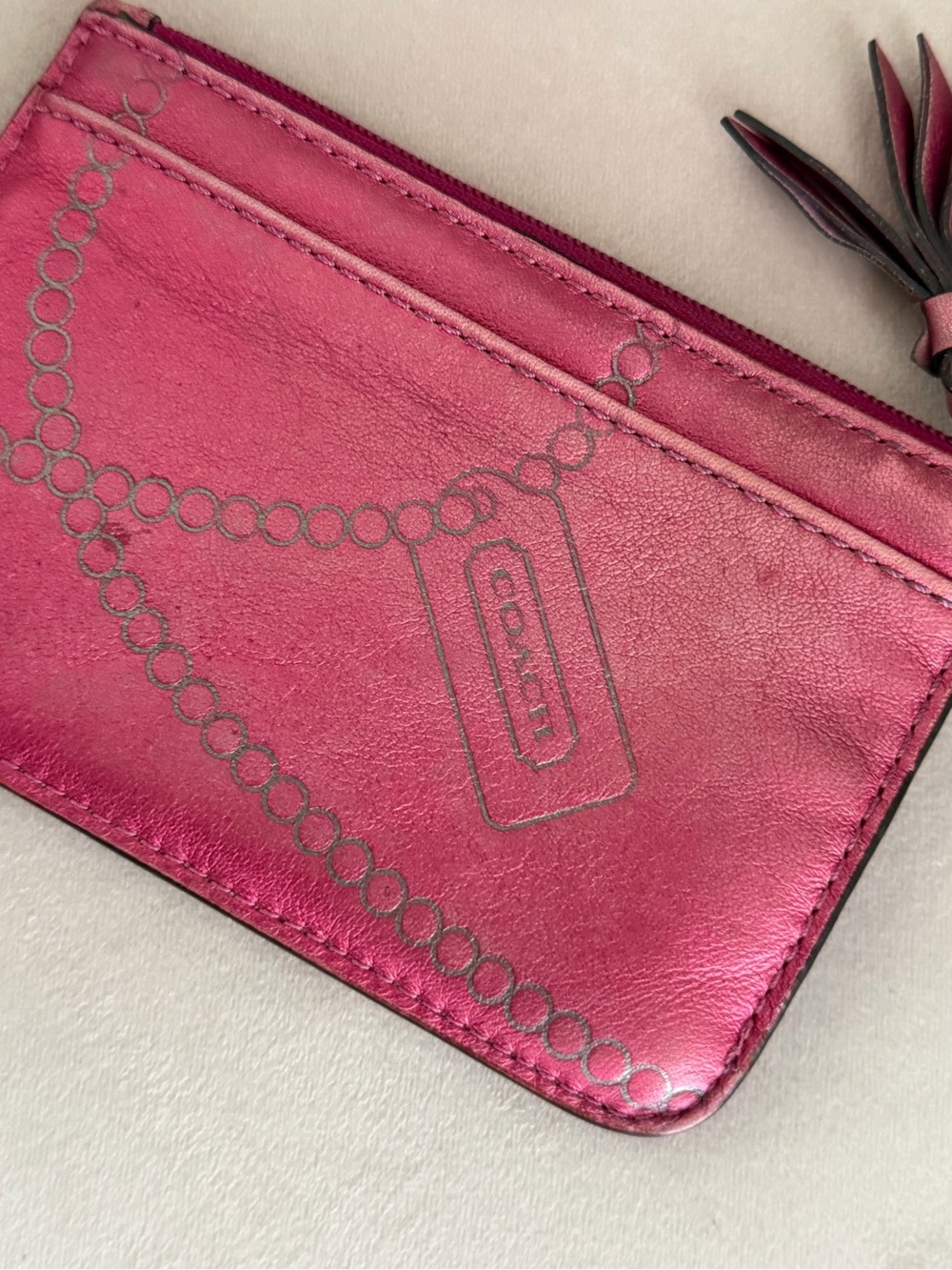 COACH Legacy Pink Metallic Tassel Keychain Wallet - Picture 10 of 16